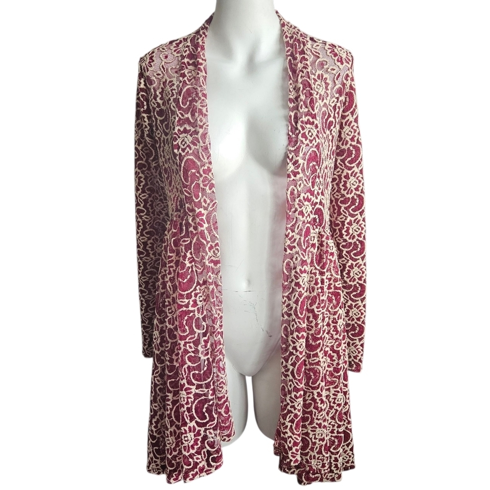 Women's Red White Open Front Lace Cardigan Twee Coquette Whimsygoth Romantic